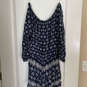 off shoulder blue romper